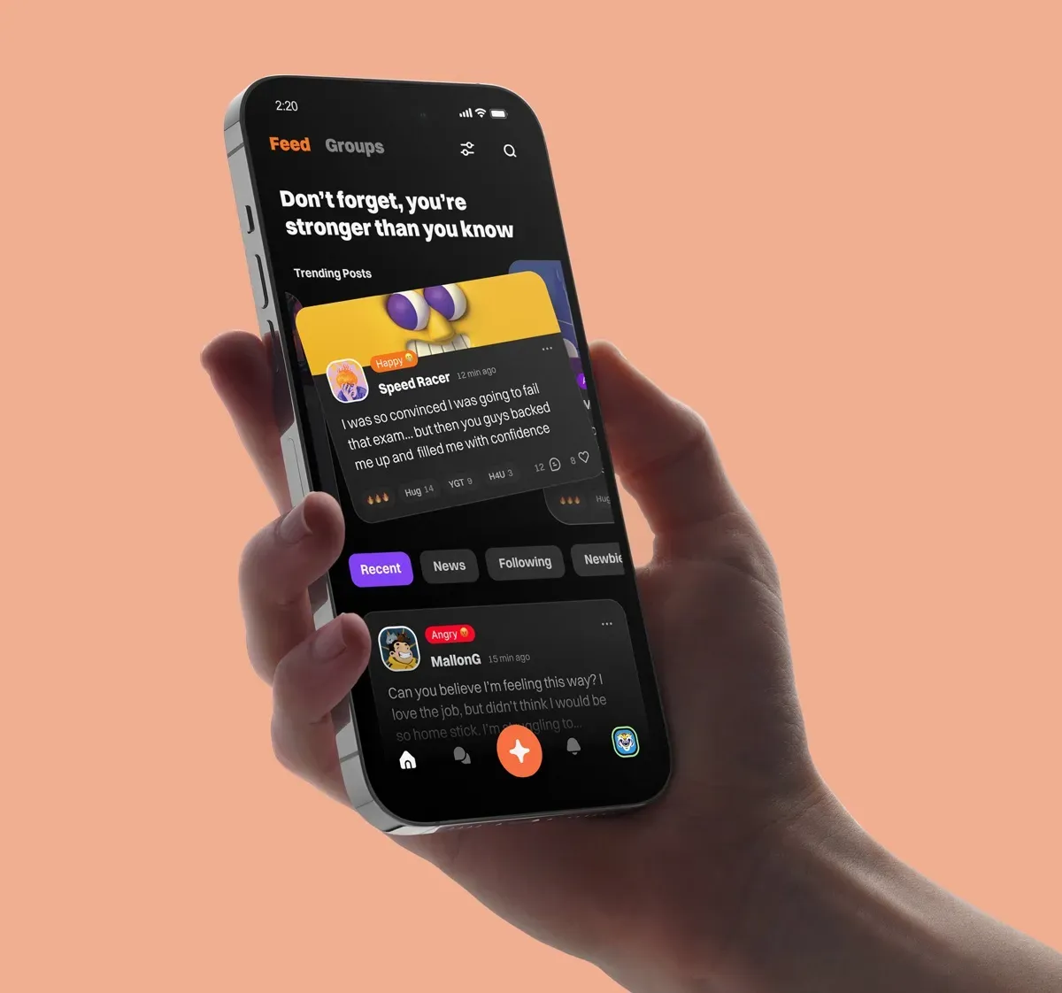 Hand holding TalkLife Workplace app